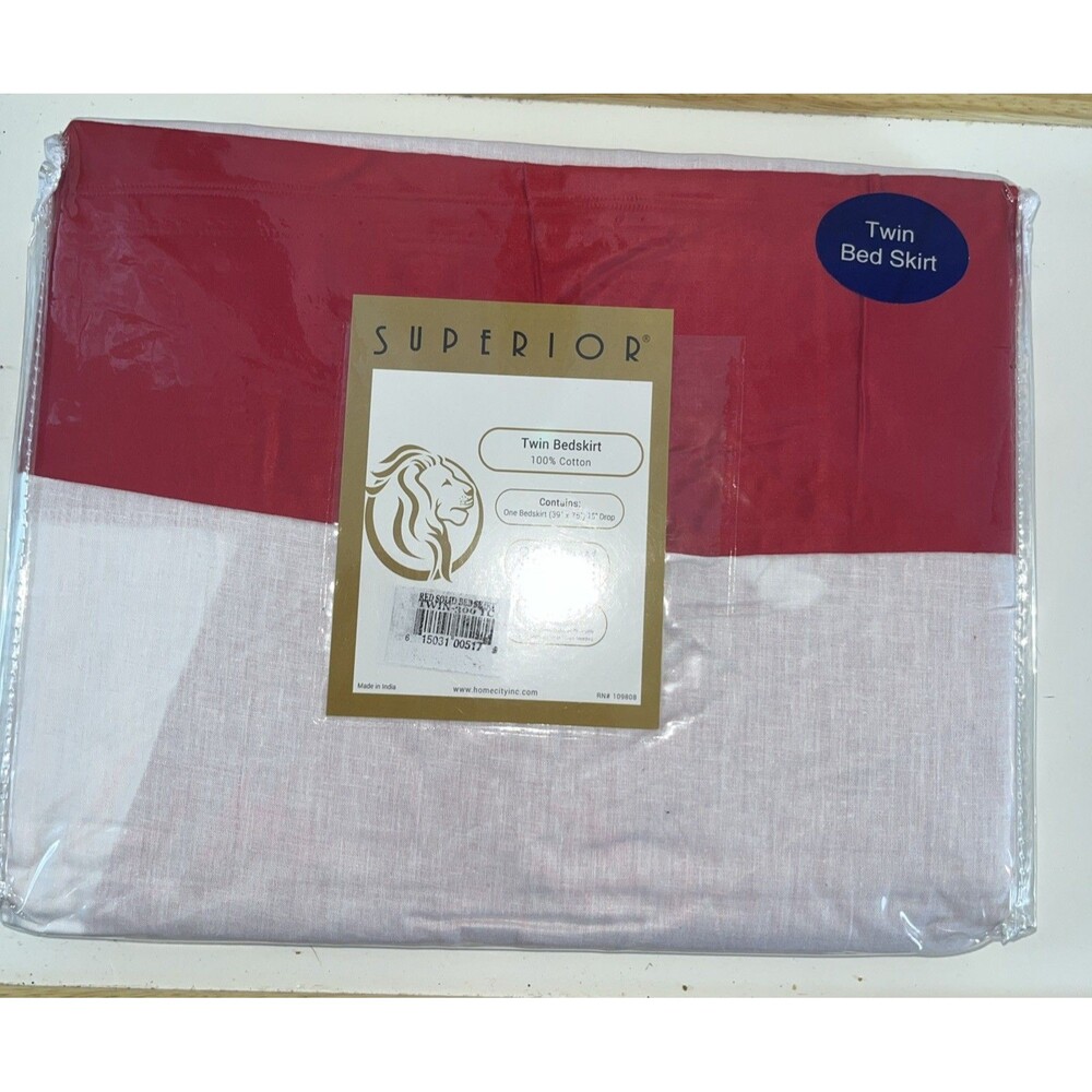 Superior 100% Cotton 300 Thread Count Twin Bed Skirt 15 In Drop Red White